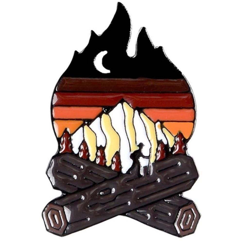Women’s Jewelry Outdoor Mountain Moon in Sky Campfire Shaped Sun Set Enamel Pin